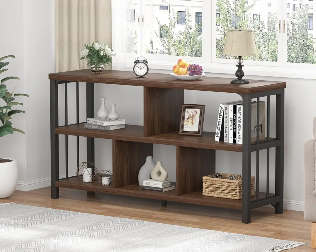 5 Cube Storage Organizer Shelf, Walnut 47 Inch_06