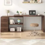 L Shaped Computer Desk with 3 Drawers, Walnut_04