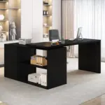 L Shaped Computer Desk with 3 Drawers, Black Oak_04