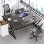 Y Shaped Leg Computer Desk, Dark Gray Oak 55 Inch_04