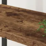 A close-up of the 6 Tier Bookshelf in Rustic Brown Oak_03 finish, showcasing a small green plant on the right edge against a plain white background—perfect for OEM and ODM projects.