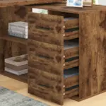 L Shaped Computer Desk with 3 Drawers, Rustic Brown _04