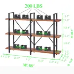 The 04.03 HSH Double Wide Solid Wood Bookshelf, a 3-tier rustic vintage industrial bookcase, offers OEM/ODM options, six shelves (100 lbs each), a 200 lb top load, and measures 55"W x 40.1"H. Detailed dimensions available.