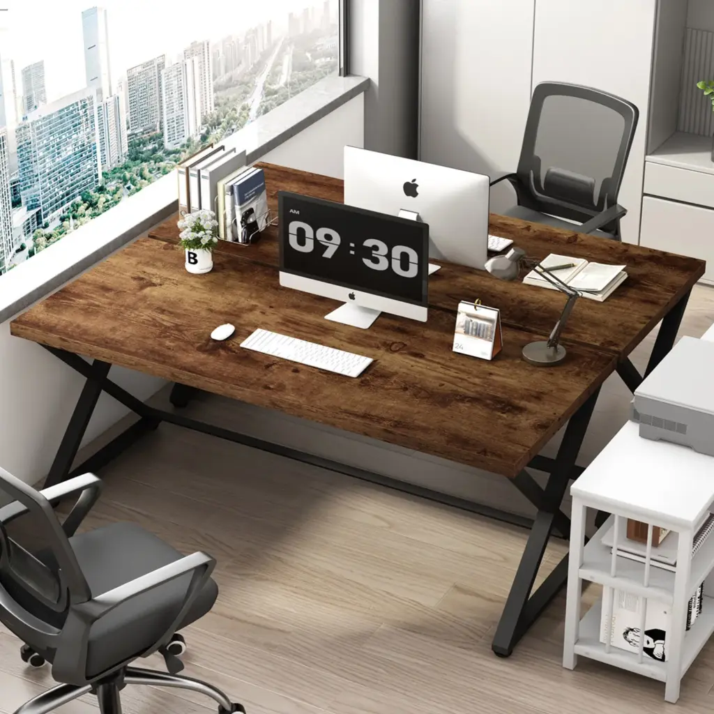 X Shaped Leg Computer Desk, Rustic Brown 60 Inch_04