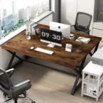 X Shaped Leg Computer Desk, Rustic Brown 60 Inch_04