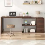 L Shaped Computer Desk with 3 Drawers, Walnut_05