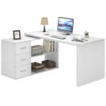 L Shaped Computer Desk with 3 Drawers, White Oak _05