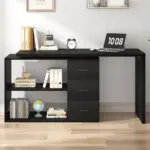 L Shaped Computer Desk with 3 Drawers, Black Oak_05