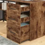 L Shaped Computer Desk with Six Drawers, Rustic Brown _05