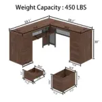 L Shaped Computer Desk with Six Drawers, Walnut _05