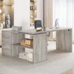 L Shaped Computer Desk with 3 Drawers, Light Grey Oak _05
