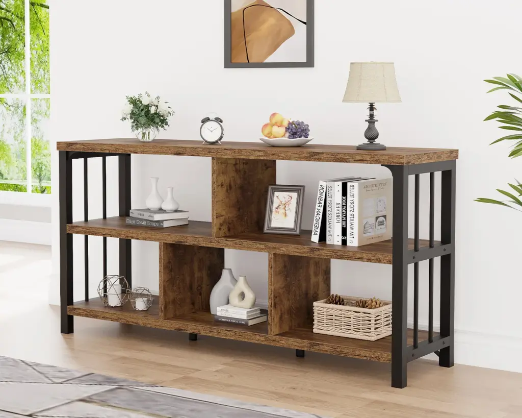 5 Cube Horizontal Bookshelf, Rustic Brown 63 Inch_05