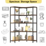 5 Tier L-Shaped Bookshelf, Rustic Brown_05
