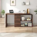 L Shaped Computer Desk with 3 Drawers, Walnut_06