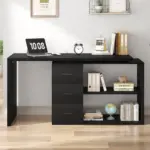 L Shaped Computer Desk with 3 Drawers, Black Oak_06