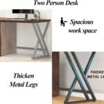 Collage featuring the 06.01.C_结果 two-person desk with thick metal legs, a spacious work surface, and detailed shots of its sturdy leg design—perfect for ODM or OEM customization requirements.