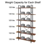 The 06.01.C_结果 metal and wood shelving unit has five shelves, each holding up to 120 lbs—ideal for OEM/ODM projects, as shown by two "60 lbs" weights per shelf.