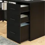 L Shaped Computer Desk with Six Drawers, Black Oak _06