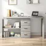 L Shaped Computer Desk with 3 Drawers, Light Grey Oak _06