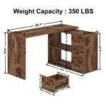 L Shaped Computer Desk with 3 Drawers, Rustic Brown _06