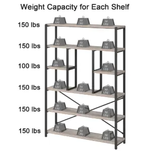 6 Tier Bookshelf, Light Gray Oak_08