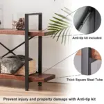 The 06.03 Solid Wood Bookcase, a 2-tier industrial rustic vintage etagere in distressed brown, features thick square steel tube construction and an anti-tip kit for safety; OEM/ODM customization available for this open metal farmhouse bookshelf.