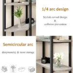 The 06面板铁件加粗_结果 shelving unit features quarter and semicircular arcs, with vases and a camera displayed. Its stylish curves offer ample storage, and it is available for OEM or ODM customization to fit your unique needs.