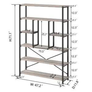 6 Tier Bookshelf, Light Gray Oak_09