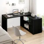 L Shaped Computer Desk with 3 Drawers, Black Oak_07