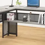 L Shaped Computer Desk with Six Drawers, Light Grey Oak _07