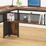 L Shaped Computer Desk with Six Drawers, Rustic Brown _07