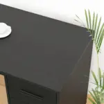 L Shaped Computer Desk with Six Drawers, Black Oak _07