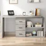 L Shaped Computer Desk with 3 Drawers, Light Grey Oak _07