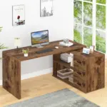 L Shaped Computer Desk with 3 Drawers, Rustic Brown _07