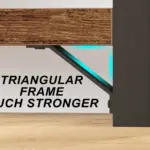 The 07.01.C_结果 bed frame features a strong triangular support structure with wooden and metal parts, labeled "Triangular frame much stronger." Both ODM and OEM customization options are available to meet your specific requirements.