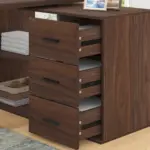 L Shaped Computer Desk with 3 Drawers, Walnut_08