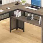 L Shaped Computer Desk with Six Drawers, Rustic Oak _08