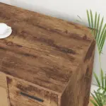 L Shaped Computer Desk with Six Drawers, Rustic Brown _08
