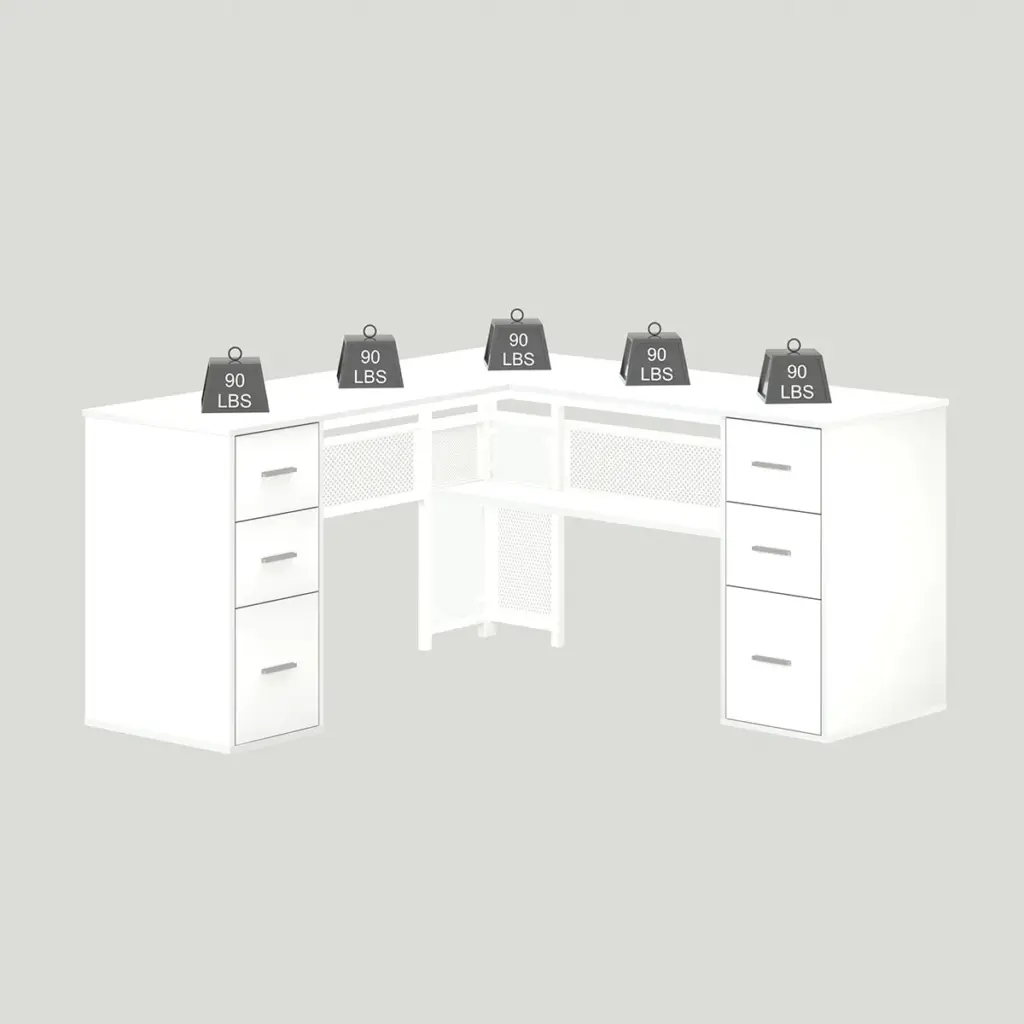 L Shaped Computer Desk with Six Drawers, White Oak _08