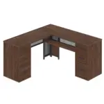 L Shaped Computer Desk with Six Drawers, Walnut _08