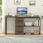 L Shaped Computer Desk with 3 Drawers, Rustic Oak _08