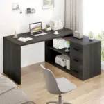 L Shaped Computer Desk with 3 Drawers, Dark Gray Oak_08