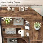 Top-down view of the 08.01.C_结果 wooden corner shelf with decorative items, books, and a plant, showcasing efficient corner space use—available for OEM and ODM customization.