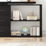 L Shaped Computer Desk with 3 Drawers, Black Oak_09
