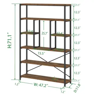 6 Tier Bookshelf, Rustic Brown Oak_05