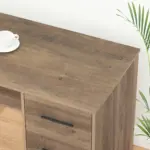 L Shaped Computer Desk with Six Drawers, Rustic Oak _09