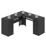 L Shaped Computer Desk with Six Drawers, Black Oak _09