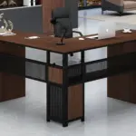 L Shaped Computer Desk with Six Drawers, Walnut _09