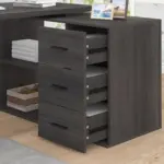 L Shaped Computer Desk with 3 Drawers, Dark Gray Oak_09