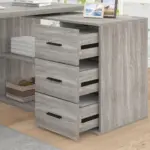 L Shaped Computer Desk with 3 Drawers, Light Grey Oak _09